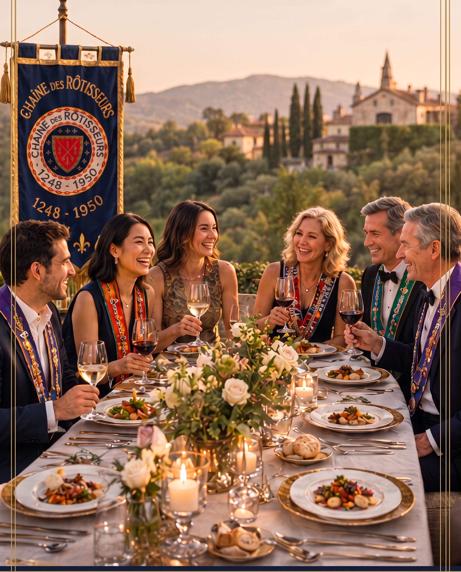 Chaîne members sharing an elegant dinner
